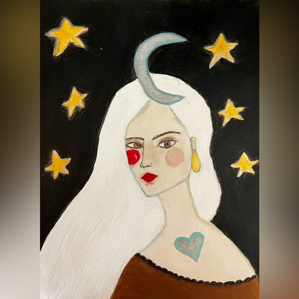 🌙 Original Art Abstract portrait Painting of woman